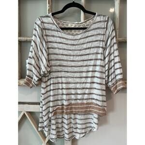 Hyku size small striped distressed quarter-sleeve shirt